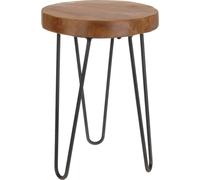 Tabouret en bois de teck - 42 cm - avec trois pieds en métal