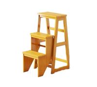 Tabouret en bois et échelle de rangement - Banc à 3 marches à double usage pour la maison, la cuisine, la bibliothèque - Finition noyer clair