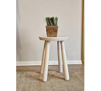 Tabouret en bois massif fabriqué à la main, mobilier en bois massif, décoration d'intérieur rustique, siège polyvalent, design durable, 40,6 x 27,9 cm (blanc cassé)
