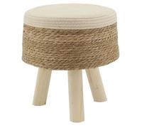 Tabouret en jonc, coton et bois naturel