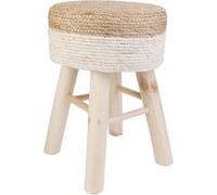 Tabouret en jute beige et naturel pieds bois - Naturel