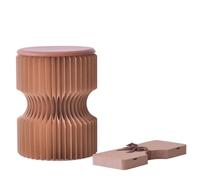 Tabouret en papier pliable, compact, robuste et portable Structure en nid d'abeille bas en papier bas en papier, tabouret rond pliant double face avec coussins PU brun 30*38cm（11.81*14.96in）