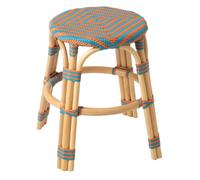 Tabouret en Rotin "Geo" 46cm Orange & Turquoise