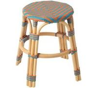 Tabouret en Rotin "Geo" 46cm Orange & Turquoise