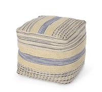 Tabouret en tissu fait à la main avec repose-pieds et espace de rangement, tabouret pouf durable pour le salon, naturel