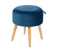 Tabouret en Velours Bois d'Hévéa MDF Bleu à Rangement Plateau Intérieur Neely