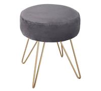 Tabouret en Velours Gris et Pieds en Métal doré H 40 cm - Atmosphera