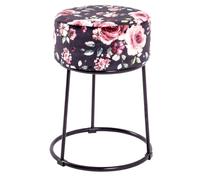 Tabouret en Velours "Motif Fleurs" 46cm Noir & Rose