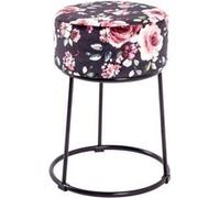 Tabouret en Velours "Motif Fleurs" 46cm Noir & Rose Noir G