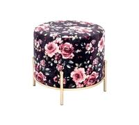 Tabouret en Velours "Motif Fleurs" 48cm Noir & Rose Noir G