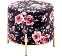 Tabouret en Velours "Motif Fleurs" 48cm Noir & Rose Noir G
