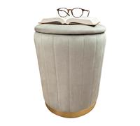Relaxdays Tabouret en velours – Rembourré avec rangement, 42 × 32 cm, Rond, Gris clair