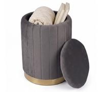 Relaxdays Pouf en Velours, Tabouret avec Rangement, rembourré, Gris foncé | rond, salon, H x Ø : 42 x 32 cm