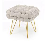 Tabouret en velours tressé rembourré 38 cm DOTTY Crème