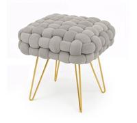 Tabouret en velours tressé rembourré 38 cm DOTTY Gris Clair