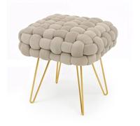 Tabouret en velours tressé rembourré 38 cm DOTTY Or beige