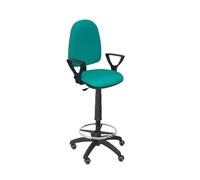 Tabouret Ergonomique Avec Mécanisme De Contact Permanent Et Réglable En Hauteur, Anneau De Repose-Pieds Et Roues En Parquet. Assise Vert