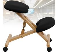 Tabouret ergonomique en bois avec hauteur réglable et coussin, supporte 113,4 kg pour soulager les douleurs dorsales et corriger la posture, idéal pour la maison, le bureau et la méditation