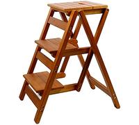 Tabouret escabeau 3 marches, Tabouret Pliant Multifonctionnel, Tabouret Double Usage, échelle Pliante en Bois Massif (Naturel)