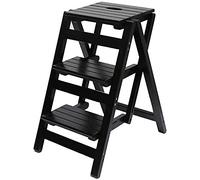 Tabouret escabeau 3 Places, Tabouret échelle Multifonction Pliable, Chaise d'escalier, échelle à Double Usage, Bois Massif, pour la Maison (Noir)