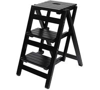 Tabouret escabeau d'intérieur, escabeau à 3 marches, Tabouret Pliant Multifonctionnel, Tabouret Double Usage, escabeau en Bois Massif pour la Maison (Noir)