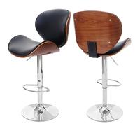 tabouret Foxrock, chaise de bar, bois courbé desgin rétro aspect noix, noir