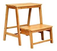 tabouret d'echelle pliante marchepied avec 2 étages, en bambou, idéal pour librairie, maison, peut supporter jusqu'à 100kg