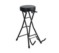 Tabouret Guitare-Avec Support Intégré, Stand Guitare 2-en-1 Avec Assise Rembourrée, Tabouret Pliable Avec Repose-pieds Pour Guitare Acoustique, Électrique, Basse - Accessoire De Scène Et Studi