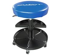 Tabouret Haskyy à roulettes BLEU I Tabouret d'atelier réglable en hauteur et pivotant à 360° I Ø 38,5 cm I 2 étagères I 390-520mm