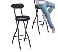 Tabouret Haut avec Dossier, 65/70/75cm Minimaliste Moderne Tabouret de Bar Pliant Rembourré en PU, Capacité de 150 Kg(Black,60cm/24inch)