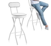 Tabouret Haut avec Dossier, 65/70/75cm Minimaliste Moderne Tabouret de Bar Pliant Rembourré en PU, Capacité de 150 Kg(White,70cm/28inch)