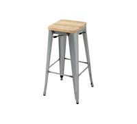 Tabouret Haut Bistrot en Acier Galvanisé avec Assise en Bois x 4