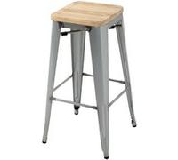 Tabouret Haut Bistrot en Acier Galvanisé avec Assise en Bois x 4 Bolero Blanc G