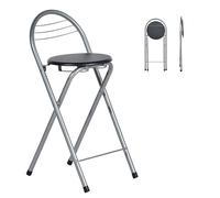 Tabouret Haut de Bar Pliant 1 Pièce, Noir&Argent/Hauteur D'Assise 61CM | Tabouret et Chaise de Bar Haute Pliante Pliable avec Dossier pour Exterieur Interieur Camping Jardin Balcon Salon