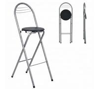 Tabouret Haut de Bar Pliant Lot de 2, Noir&Argent/Hauteur D'Assise 75CM | Tabouret et Chaise de Bar Haute Pliante Pliable avec Dossier pour Exterieur Interieur Camping Jardin Balcon Salon