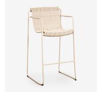 Tabouret haut empilable avec accoudoirs en rotin synthétique et acier Revia Tapioca Beige ¿75 cm