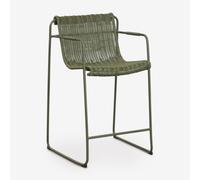 Tabouret haut empilable avec accoudoirs en rotin synthétique et acier Revia Vert Olive Intense ¿65 cm