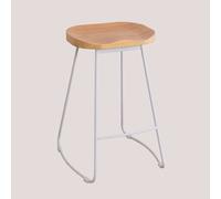 Tabouret Haut en Acier et Bois d'Orme Neicol Blanc ?65 cm