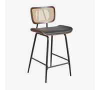 Tabouret haut en bois, rotin et similicuir Raysa Bois Foncé ¿65 cm