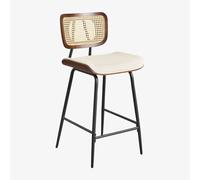 Tabouret haut en bois, rotin et similicuir Raysa Bois Foncé ¿65 cm