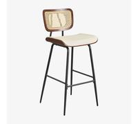 Tabouret haut en bois, rotin et similicuir Raysa Bois Foncé ¿75 cm