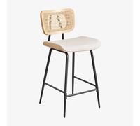 Tabouret haut en bois, rotin et similicuir Raysa Bois Naturel ¿65 cm