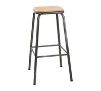 Tabouret haut gris métallisé avec assise en bois Bolero Cantina lot de 4