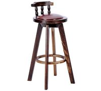Tabouret Haut Pivotants à 360° avec Pieds en Bois Massif, Tabouret Bar Bois Hauteur Comptoir avec Dossier, Montage Facile, Forte Capacité de Charge, pour Café, Cuisine, Pub(Brown)
