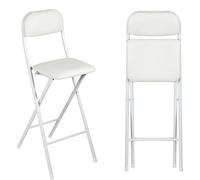 Tabouret haut pliable avec assise rembourrée 65 cm de hauteur pour cuisine, café, bistrot, bureau, maison, finition blanche, design compact