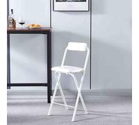 Tabouret haut pliable portable avec dossier confortable rond rembourré pour cuisine et salle de jeux Blanc 55 cm