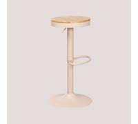 Tabouret Haut Réglable en Acier et Bois d'Orme Bardder Beige Lin