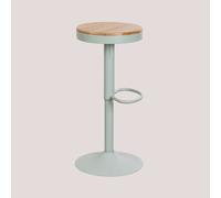 Tabouret Haut Réglable En Acier Et Bois D'orme Bardder Mousse De Céladon Vert