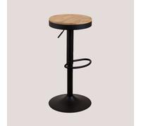 Tabouret Haut Réglable en Acier et Bois d'Orme Bardder Noir Noir
