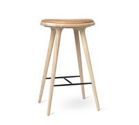 Tabouret Haut , Tabouret de Bar, Chêne Traité Savon/cuir Sable , 74 cm